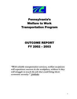 Pennsylvania's Welfare to Work Transportation Program