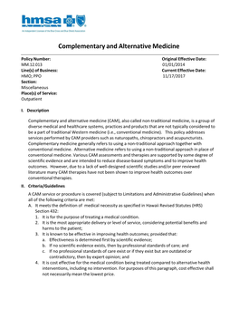 Complementary and Alternative Medicine