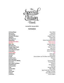 Special Edition Band Songlist