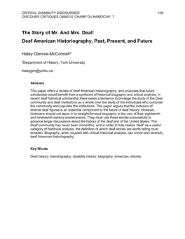 Deaf American Historiography, Past, Present, and Future