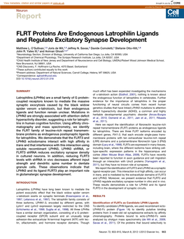 FLRT Proteins Are Endogenous Latrophilin Ligands and Regulate Excitatory Synapse Development