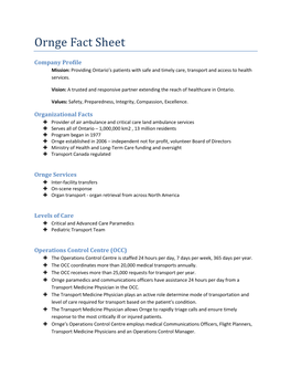 Ornge Fact Sheet