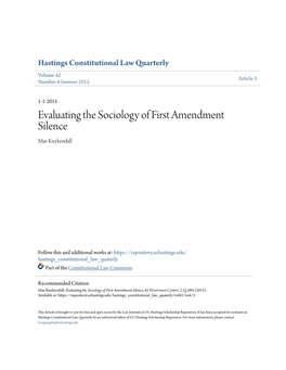 Evaluating the Sociology of First Amendment Silence Mae Kuykendall