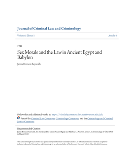 Sex Morals and the Law in Ancient Egypt and Babylon James Bronson Reynolds