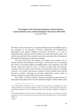 The Origins of the European Integration: Staunch Italians, Cautious British Actors and the Intelligence Dimension (1942-1946) Di Claudia Nasini