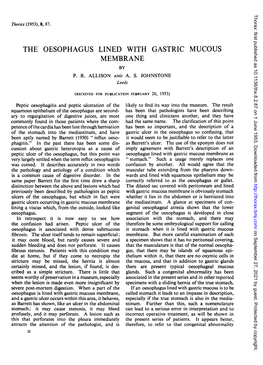 The Oesophagus Lined with Gastric Mucous Membrane by P
