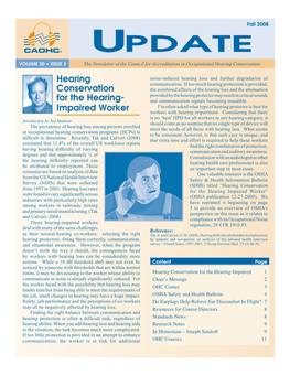 UPDATE VOLUME 20 • ISSUE 3 the Newsletter of the Council for Accreditation in Occupational Hearing Conservation
