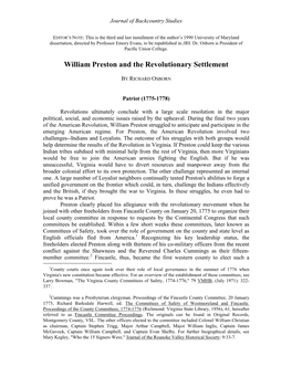 William Preston and the Revolutionary Settlement