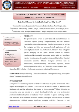 World Journal of Pharmaceutical Research SJIF Impact Factor 5.990 Volume 4, Issue 7, 1269-1300