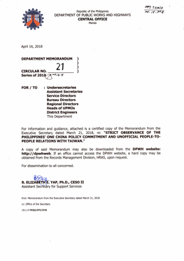 Memorandum from the Executive Secretary Dated March 21, 2018