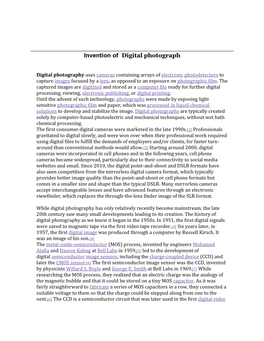 Invention of Digital Photograph