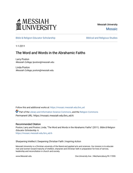 The Word and Words in the Abrahamic Faiths