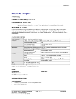 Cabergoline Monograph