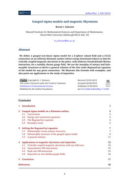 Gauged Sigma Models and Magnetic Skyrmions Abstract Contents