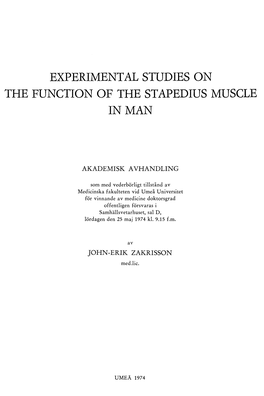 Experimental Studies on the Function of the Stapedius Muscle Inman