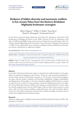 Evidence of Hidden Diversity and Taxonomic Conflicts in Five Stream Fishes from the Eastern Zimbabwe Highlands Freshwater Ecoregion