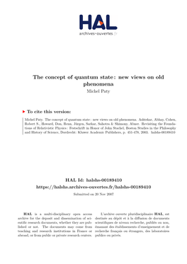 The Concept of Quantum State : New Views on Old Phenomena Michel Paty