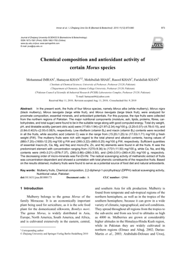 Chemical Composition and Antioxidant Activity of Certain Morus Species