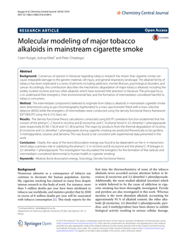 Molecular Modeling of Major Tobacco Alkaloids in Mainstream Cigarette Smoke Caren Kurgat, Joshua Kibet* and Peter Cheplogoi