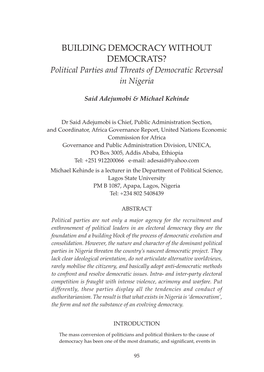 Political Parties and Threats of Democratic Reversal in Nigeria