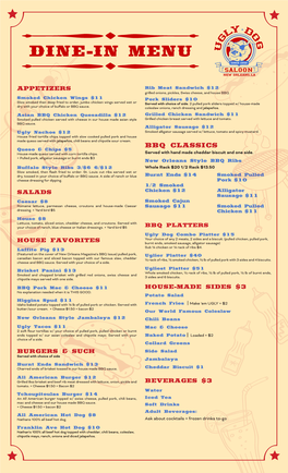 Dine-In Menu