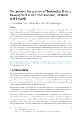 Comparative Assessment of Sustainable Energy Development in the Czech Republic, Lithuania and Slovakia ▪ Štreimikienė Dalia, Mikalauskienė Asta, Mikalauskas Ignas