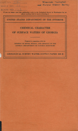 Chemical Character of Surface Waters of Georgia