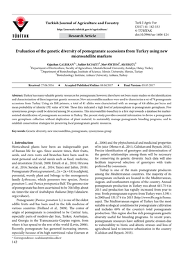 Evaluation of the Genetic Diversity of Pomegranate Accessions from Turkey Using New Microsatellite Markers