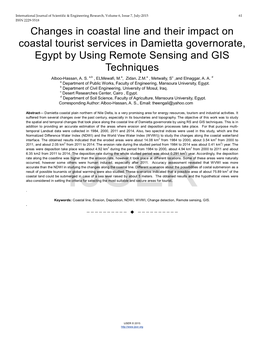 Changes in Coastal Line and Their Impact on Coastal Tourist Services in Damietta Governorate, Egypt by Using Remote Sensing and GIS Techniques Alboo-Hassan, A