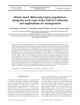 Whale Shark Rhincodon Typus Populations Along the West Coast of the Gulf of California and Implications for Management