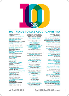 100 Things to Like About Canberra