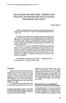 Relationship Between Shell - Midden S and Neolithic Paleoshorelines with Examples from Brazil and Japan *