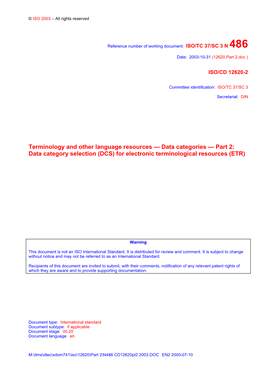 Part 2: Data Category Selection (DCS) for Electronic Terminological Resources (ETR)