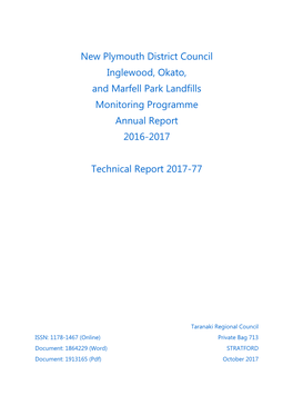 NPDC Inglewwd, Okato & Marfell Park Landfills Consent Monitoring Report