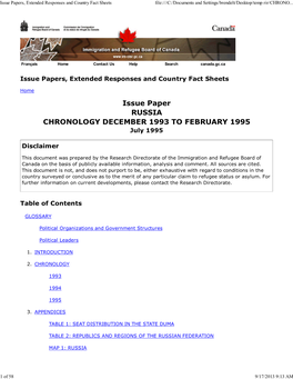 Russia: CHRONOLOGY DECEMBER 1993 to FEBRUARY 1995
