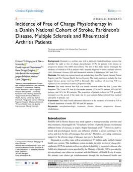 Incidence of Free of Charge Physiotherapy in a Danish National Cohort of Stroke, Parkinson’S Disease, Multiple Sclerosis and Rheumatoid Arthritis Patients