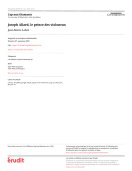 Joseph Allard, Le Prince Des Violoneux Jean-Marie Lebel