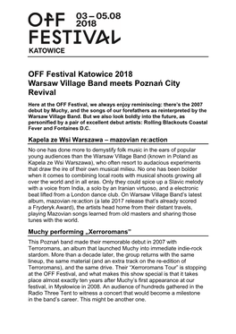 OFF Festival Katowice 2018 Warsaw Village Band Meets Poznań City Revival