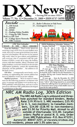 NRC AM Radio Log, 30Th Edition the NRC AM Radio Log Is Unbound and Three- Hole Punched for Standard Binders