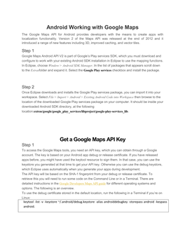 Android Working with Google Maps Get a Google Maps API