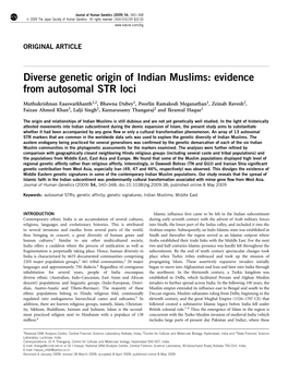 Diverse Genetic Origin of Indian Muslims: Evidence from Autosomal STR Loci