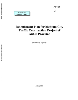 Resettlement Plan for Medium City Traffic Construction Project of Anhui Province