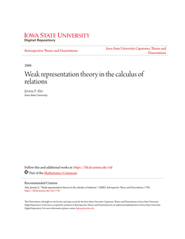 Weak Representation Theory in the Calculus of Relations Jeremy F