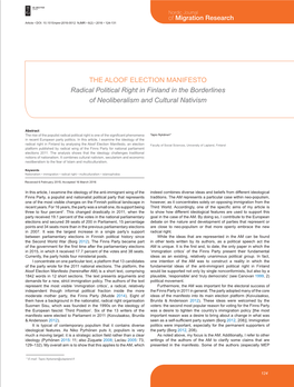 THE ALOOF ELECTION MANIFESTO Radical Political Right in Finland in the Borderlines of Neoliberalism and Cultural Nativism