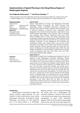 Implementation of Spatial Planning in the Dieng Plateau Region of Banjarnegara Regency