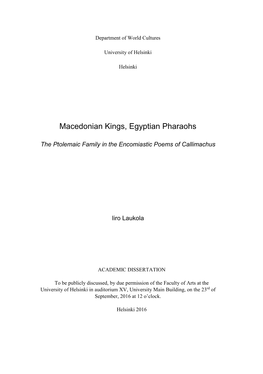 Macedonian Kings, Egyptian Pharaohs the Ptolemaic Family In