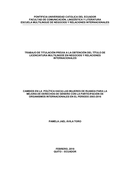 Pontificia Universidad Catolica Del Ecuador Facultad De Comunicación, Lingüística Y Literatura Escuela Multilingue De Negocios Y Relaciones Internacionales