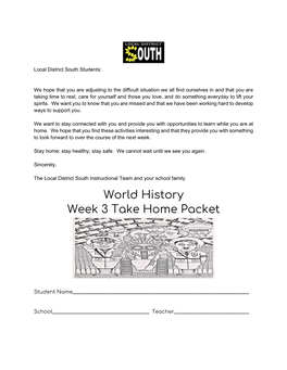 World History Week 3 Take Home Packet