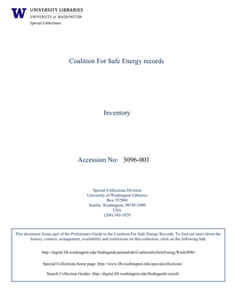 3096-001 Coalition for Safe Energy Records Inventory Accession