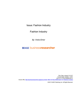 Issue: Fashion Industry Fashion Industry